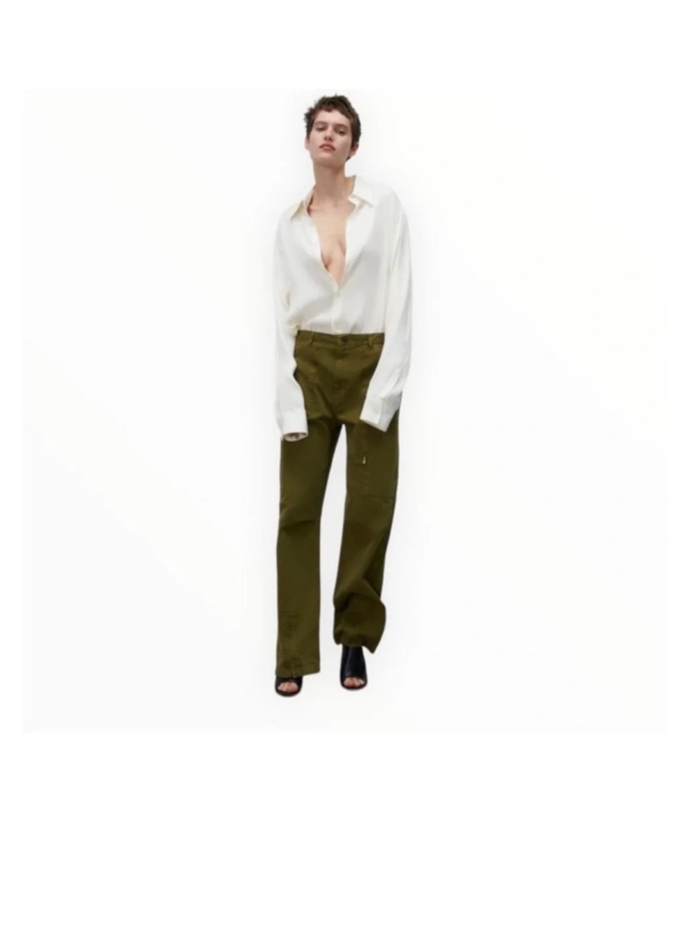 Zara Relaxed Olive Green Straight Leg Pants